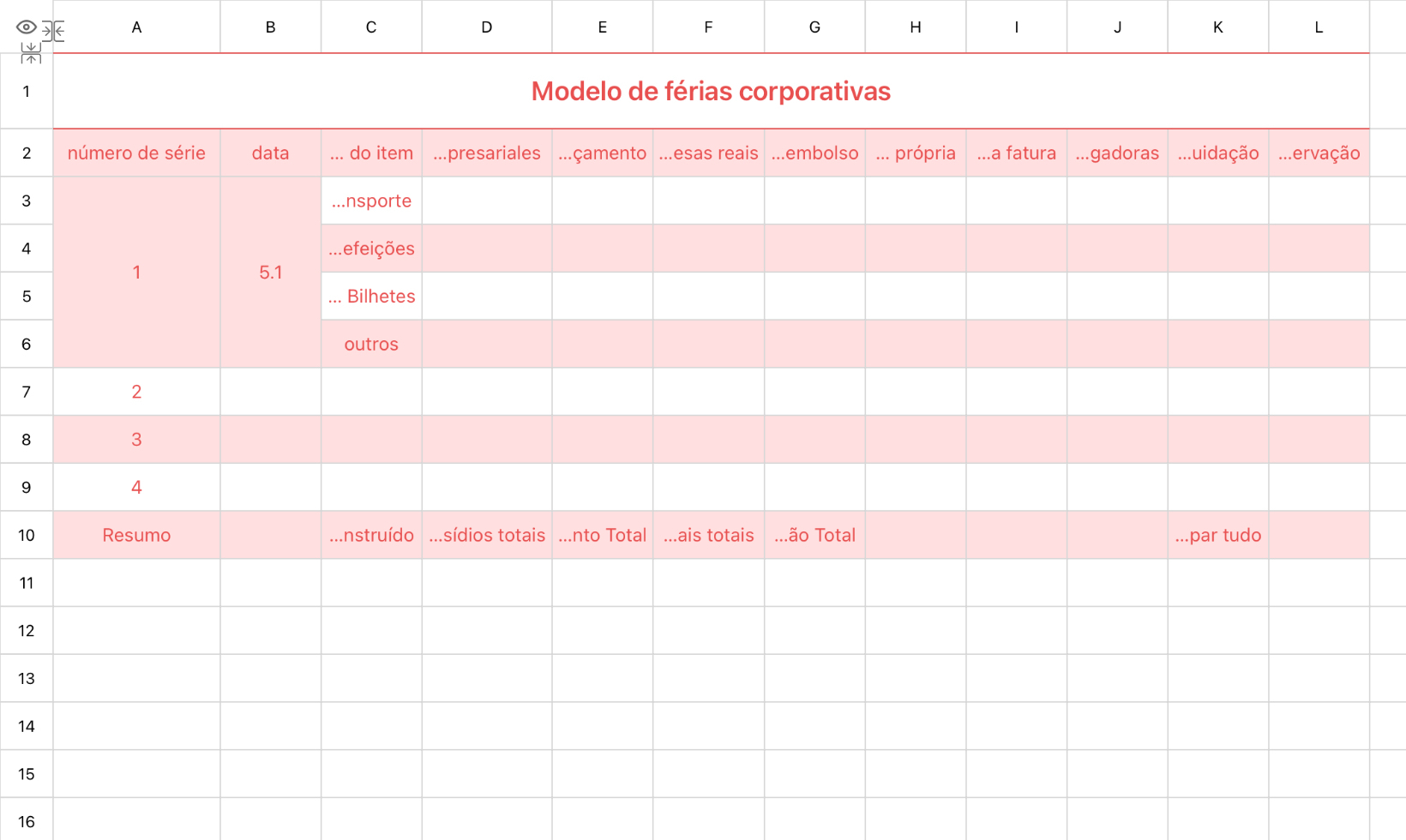 Modelo de férias corporativas